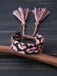 1pc Leopard Print Braided Tassel Bracelet (Leopard Pattern Randomly Assorted) - Multicolor - View 3