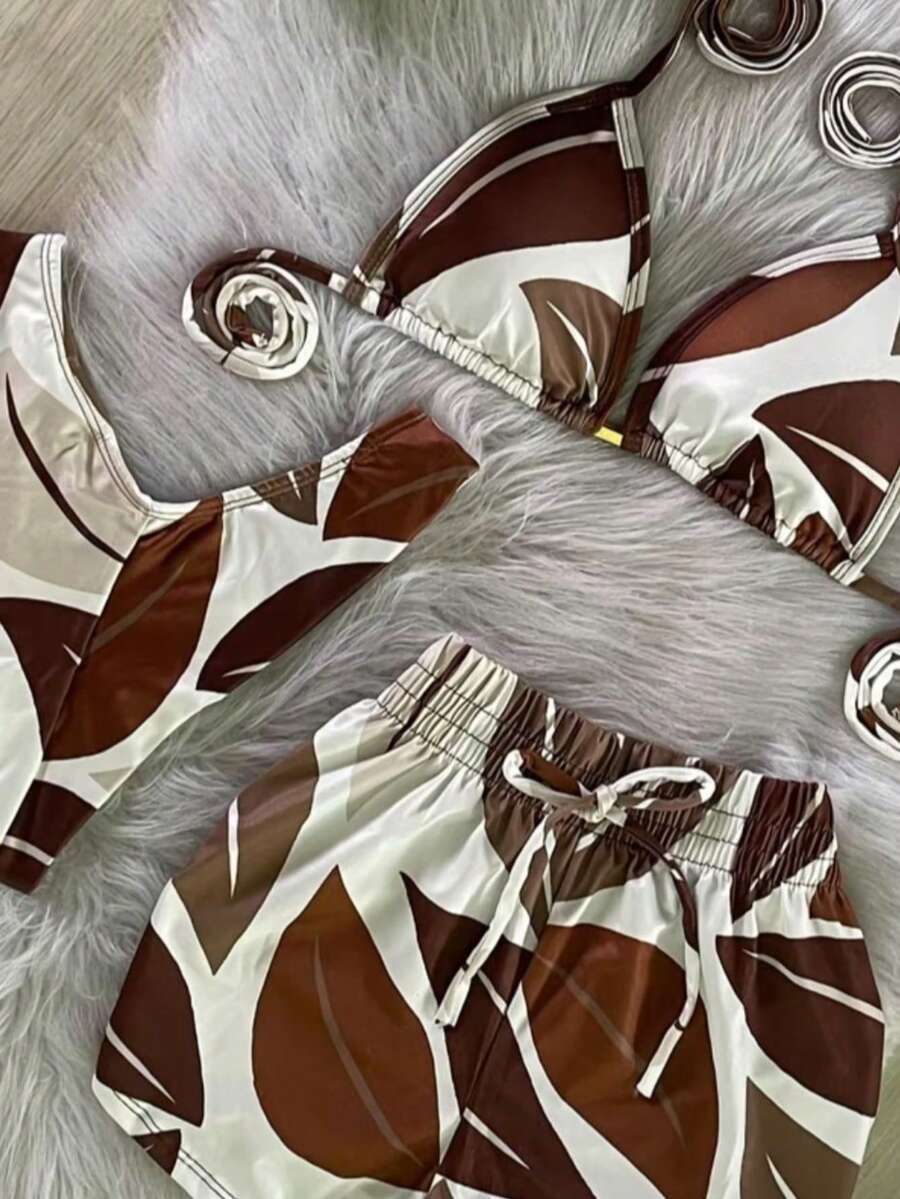 BIKINI SET WITH SHORTS, TRIKINI - 鏽棕色 - 查看 1