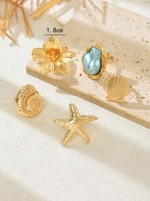 5pcs/Set Fashion Versatile Starfish, Shell, Flower, Baroque Faux Pearl Ring Set, Vacation Style Daily Party Ocean Creature Rings Jewelry Gift For Women - Multicolor - View 4