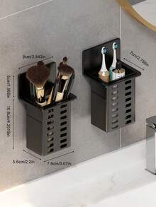No Drill Wall Mounted Toothbrush & Toothpaste Holder, Suitable For Bathroom & Kitchen, Can Hold Toothbrush, Toothpaste, Comb, Razor, Curling Iron, Straightener, Or Chopsticks, Spoons, Forks, Multi-Function Storage & Organization Rack, Bathroom Accessory, Bathroom Decor, Home Organization, Home Decor - Multicolor - View 16