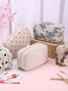1pc High-Quality Linen Makeup Bag, Large-Capacity And Multi-Functional, A Versatile Everyday Bag, Desktop Stationery Organizer, And Travel Organizer. An Excellent Choice As A Gift For Mother's Day, Halloween, Thanksgiving, Birthdays, Chinese New Year, And Bridesmaids. - Multicolor - View 2
