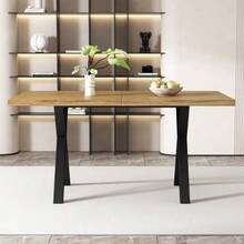 Rectangular Dining Table With Crossed Legs, Coffee Table, Modern And Simple Wrought Iron, L140*W80*H76cm, Oak And Black [OLD REFERENCE: N634P243368A] - Khaki - View 3