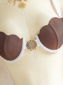 女士夏季贝壳模杯提拉比基尼套装，高腰泳裤和裙子，三件套 - 彩色 - 查看 2