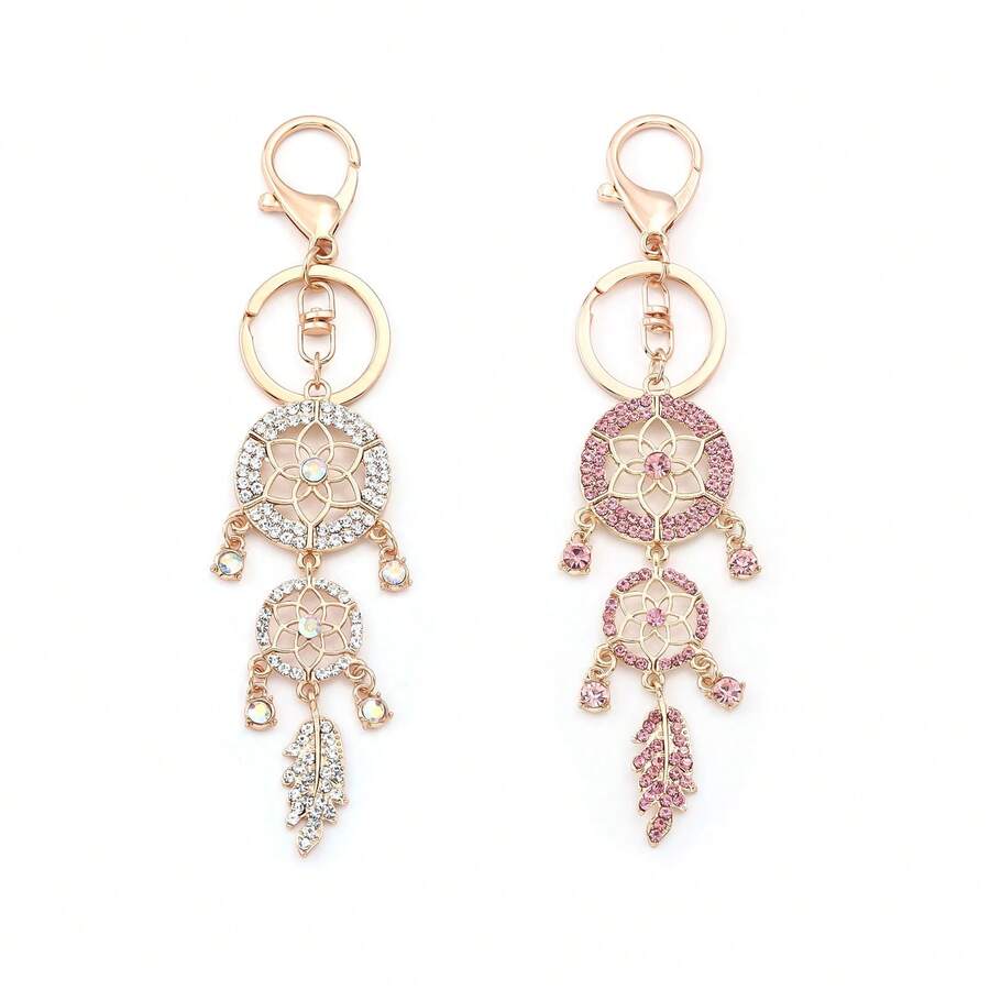 1pc Shiny Crystal Dream Catcher Keychain, Rhinestone Sparkling Keychain, Charm Car/Bag Accessory