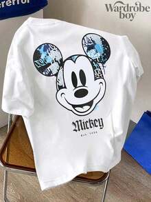 Disney Printed T-Shirt,Disney Mickey Mouse Front And Back Prints T-Shirt, Unisex,High-Quality Pure Cotton T-Shirt,Suitable For All Seasons, Comfortable And Breathable| Exquisite Design | The Best Choice For Giving Gifts - trắng - Xem 2