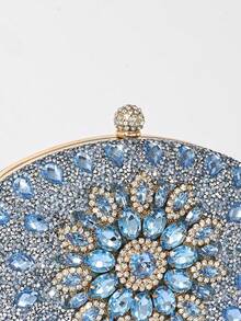 Women's Evening Bags Sparkly Rhinestone Clutch Purses Luxury Handbags | Sparkly, Rhinestone, Luxury, Sparkly, Rhinestone, Luxury - Sparkling Oval Purse With Convertible Gold Chain, Elegant Bridal & Prom Handbag For Weddings, Parties, And Formal Events - 藍色 - 查看 4