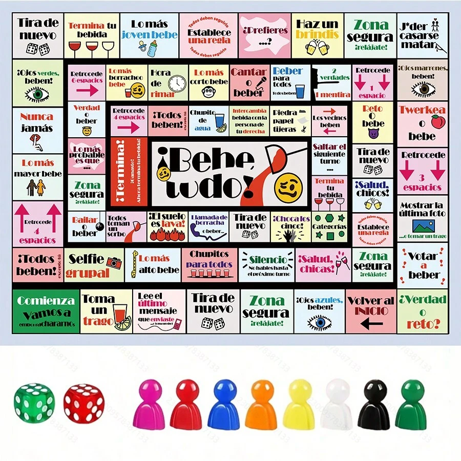 西班牙主题游戏垫套装 - 适合 2-8 名玩家的互动派对棋盘游戏,为生日派对、游戏之夜和家庭聚会带来激动人心的团队挑战,趣味十足,适合各种场合。 - 彩色 - 查看 1