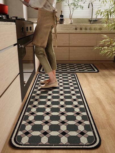 1pc Diatomaceous Earth Kitchen Mat, 3mm Ultra-Thin, Simple And Stylish Design. 4-Layer Quick-Absorbing Structure With Fast-Penetrating Surface, Diatomite And Sponge Layer, TPR Non-Slip Bottom. Ideal For Kitchen, Bathroom, Entryway, Laundry Room, Hallway, Living Room, Wedding And Home Decoration.