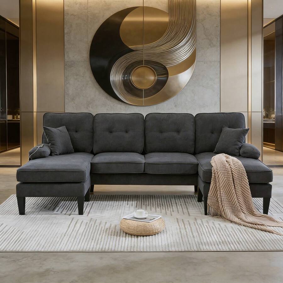 Sofas & Couches - Dark Gray + Linen + 4 Seat + Foam - View 1