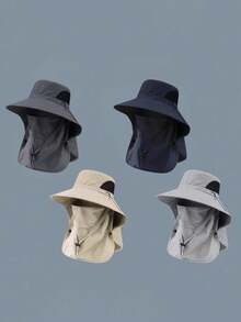 1pc Unisex Solid Color Sun Protection Neck Gaiter, Outdoor Fishing Hiking Wide Brim Sun Hat, Suitable For Daily Outing, Hiking, Camping, Fishing For Men Outdoor Sun Hat Bucket Hat, Sun Cap & Ice Sleeve - Multi-colored. - View 1