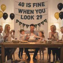 40th Birthday, Happy 40th Birthday 2pc Set, Letter And Pennant Men, 40th Birthday Decorations - Red - 查看 5