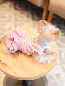 Pet Clothes, Dog Striped Dress, Cat Mini Skirt Outfit - Pink - View 10