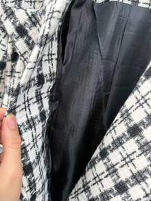 Women's Tweed Plaid Blazer,Casual Elegant Plaid Buttons On The Front Button. - Black - View 4