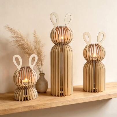 Cute Rabbit Shaped Wooden Candle Holder - Desktop Decor For Bedroom And Living Room, Nordic Style Wooden Rabbit - Wooden Candle Holder For Spring And Easter Decoration