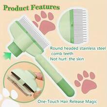 Self-Cleaning Pet Brush - Cat Dog Rabbit Deshedding Grooming Tool | Fine Tooth Flea Comb With Ergonomic Handle And Removable Hair Removal Ejector - Multicolor - View 3