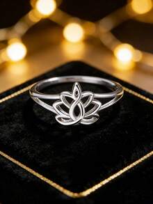 1枚925纯银镂空莲花戒指，小众优雅银饰，温柔风格戒指，送给女朋友的礼物 - 蓮花戒指 - 查看 3