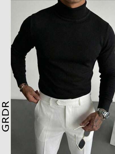 GRDR Men's Casual Solid Color Turtleneck Sweater, Autumn/Winter