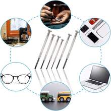 6件套眼镜维修螺丝刀套装，包含一字和十字螺丝刀头，工具钢材质，适用于手表和眼镜螺丝的拆卸和维修。 - 眼鏡維修螺絲起子 - 查看 11