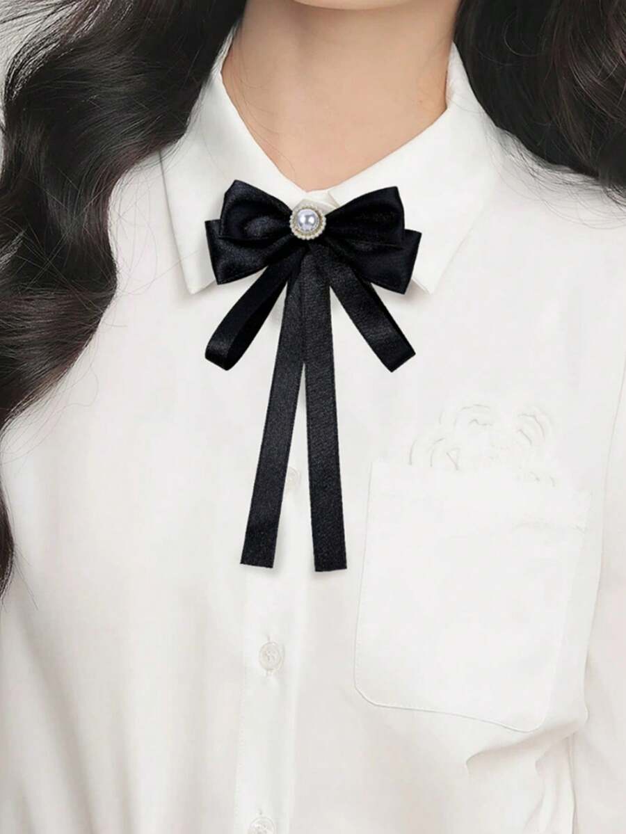 1件韩式学院风领结,宽松蝴蝶结,女士优雅领口花朵装饰,轻盈清新,可搭配衬衫、领带夹、JK领结、学院风无领带白衬衫,女士领带,适合作为生日礼物、返校季礼物,女士适用 - 彩色 - 查看 1