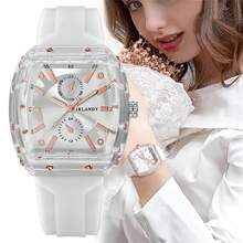 1pc Women's Silicone Watch, Fashion Casual Barrel-Shaped Dual-Eye Numeric Dial Quartz Wristwatch, Minimalist Design (Watch Box Not Included) - White - View 8
