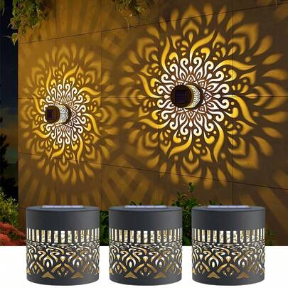 Solar Wall Light, Solar Fence Light With Hollow-Out Design, Outdoor Wall Lighting Lamp, Suitable For Outdoor Garden, Patio, Stairs, Wall, Outdoor Decor