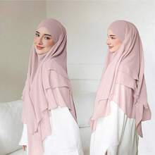 1pc Modest Flowy Chiffon Khimar | Smooth And Lightweight Chiffon, Flattering Face Coverage, Full Coverage, Comfortable Wear, Elegant For Daily, Outings And Worship,Beach,Holiday - Baby Pink - View 2