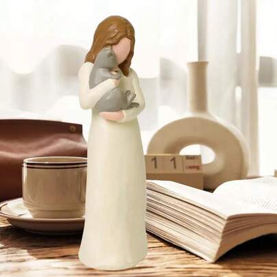 1pc Hand-Painted Resin Friendship Sculpture - Cat Angel Statue, Friendship Angel Cat Memorial Gift, Home/Office Decor, Desktop Decor, Abstract Handcraft Decor, Symbol Of Love, Suitable For Indoor/Outdoor Decor, Thanksgiving Gift Or Pet Memorial, Gift For Cat Lovers