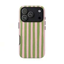Burgundy And Pink Striped Phone Case, Retro Minimalist Vertical Stripe Design, Vintage Aesthetic Style, Compatible With IPhone 17/16/15/14/13/12/11 Pro Max - 橄欖綠-1 - 查看 1