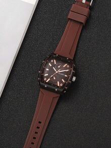 2pcs/Set Women's Silicone Watch With Barrel Shape Dial, Numeric Scale Dial, & Elegant Quartz Wristwatch + Heart-Shaped Bracelet (Watch Box Not Included) - Brown - View 9