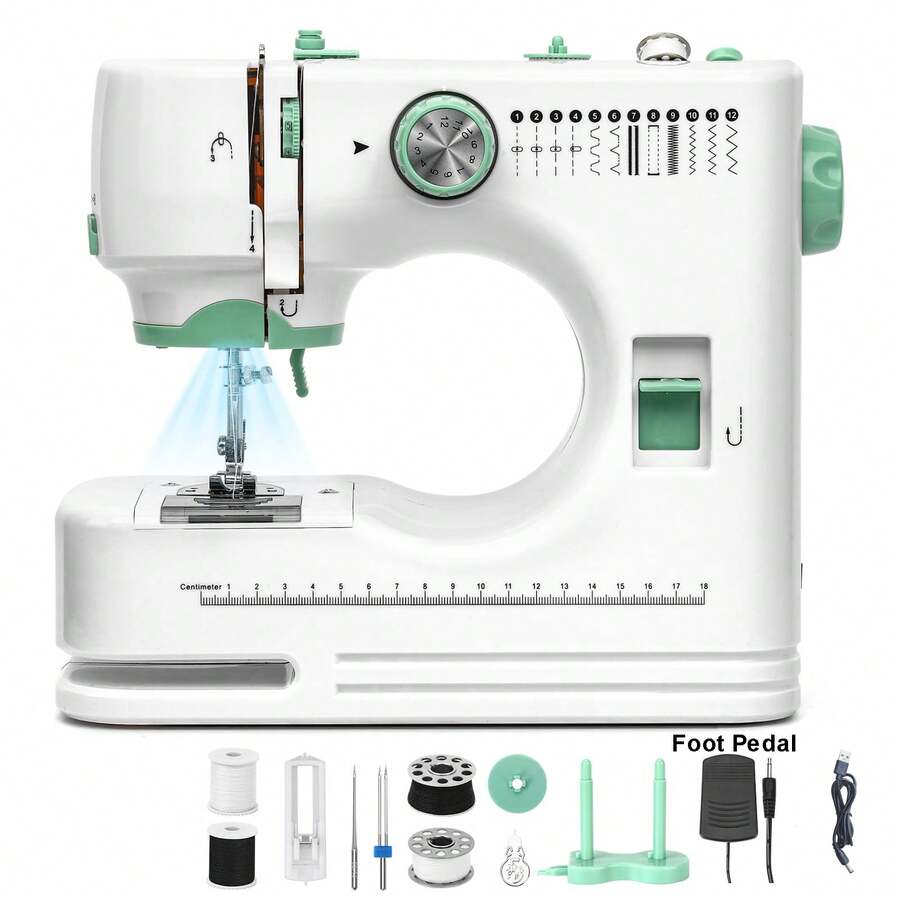 IAGREEA 12 Built-In Stitches 2-Speed Mini Electric Sewing Machine, ShyangLiang Beginner-Friendly Portable Household Sewing Machine With Foot Pedal & Basic Sewing Kit, Lightweight For Clothing Repair DIY Quilting, Ideal Holiday Gift For Sewing Lovers