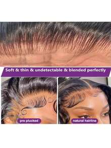 200% High Density Body Wave Wig - 13x4 HD Transparent Lace Front Virgin Human Blended Hair, Pre-Plucked Glueless Frontal Wig For Women, Voluminous Curls & Natural Look, No Glue & Ready To Wear - Natural & Black - View 5