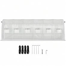 6.1 X 3 X 2.1 M Walk-In Tunnel Greenhouse, Portable Plant Hot House With Galvanized Steel Hoops, 3 Top Beams, Diagonal Poles, 2 Zippered Doors & 12 Roll-Up Windows, White - White - View 8