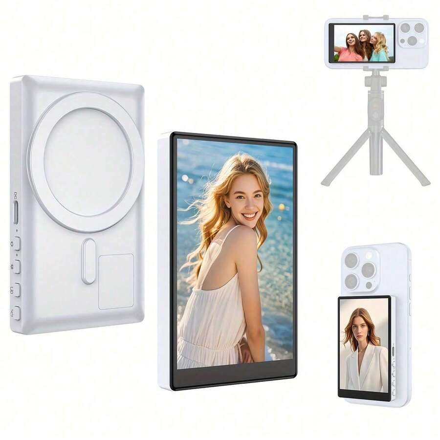 Magnetic Phone Live Streaming Selfie Monitor, High Definition Screen Compatible With IOS And Android Phones, With Remote Control, Wireless Rear Camera Monitor, Suitable For Live Streaming, Content Creation, Selfie, Live Broadcast, Video Recording Tool