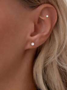 1件925纯银小球耳钉/鼻环，3/4/5毫米哑光极简经典设计，可爱日常佩戴，情人节礼物，特殊场合 - 單隻耳釘 - 查看 4