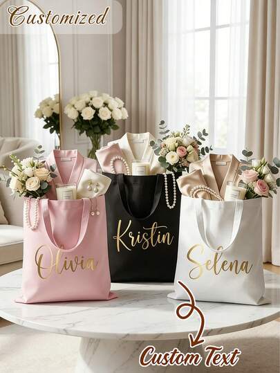 Custom Name Tote Bag Personalized Tote Bridesmaid Tote Wedding Gift Bag Bridal Party Tote Bachelorette Tote Reusable Gift Bag