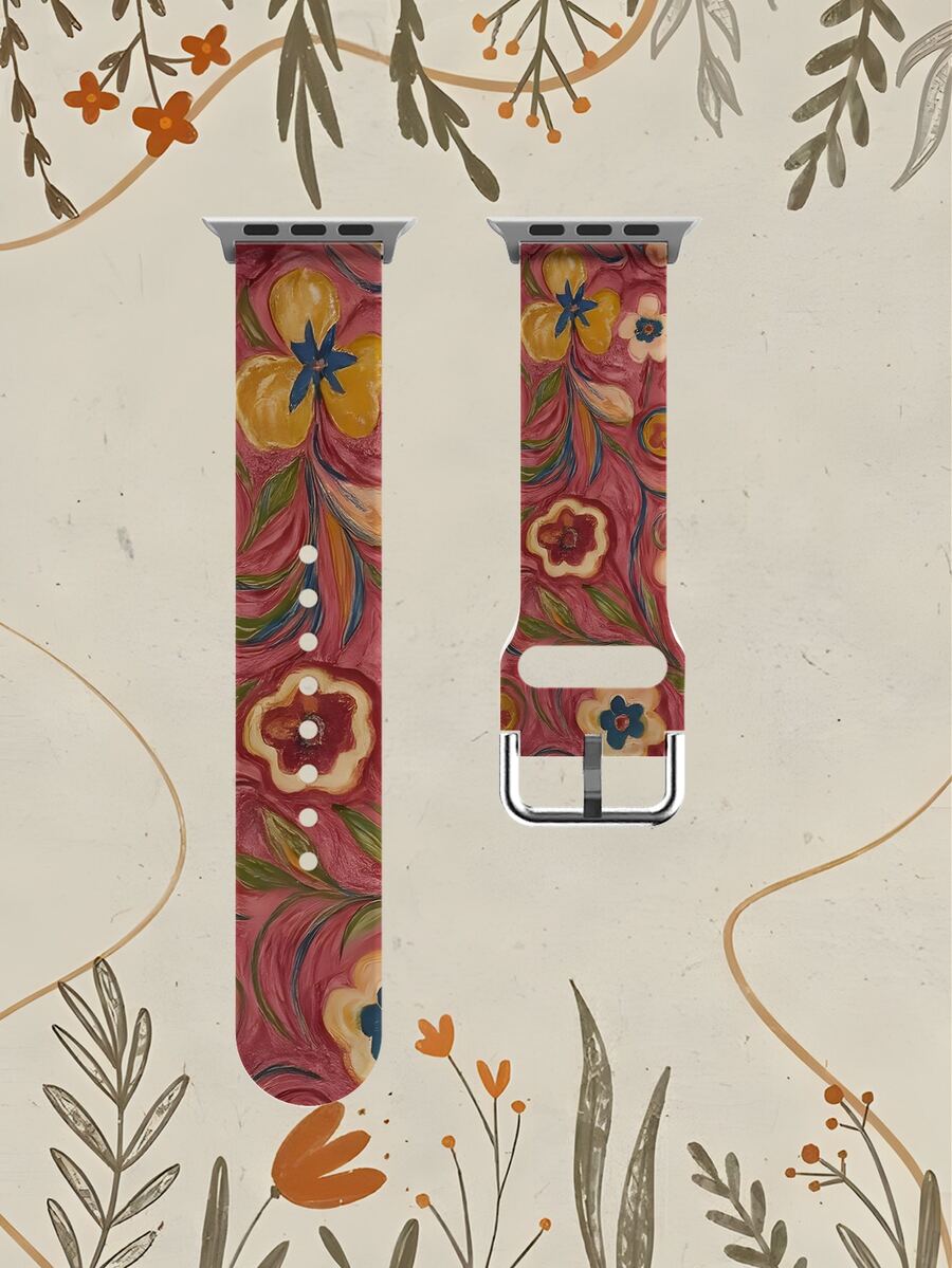 1 Stück Malerei-Stil roter Blumen Weicher, elastischer und atmungsaktiver Ersatz-Uhrenarmband, geeignet für Samsung, Honor Smartwatches, 38mm 40mm 41mm 42mm 46mm 45mm 44mm 49mm, vielseitiger Silikonarmband für Apple Watch Ultra Serie SE/11/10/9/8/7/6/5/4/3/2/1, Urlaubs- und Alltagsmode Geschenk - Verschiedenfarbig - Übersicht 1