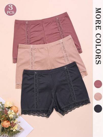 3条装女士多色低腰三角裤，优雅弹力撞色蕾丝三角裤