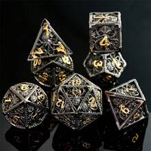7pcs Hollow Octahedron Metal Polyhedral Dice Set, Suitable For Role-Playing Board Games - Black - View 3