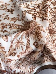 1pc Vintage Floral Print Thin Sun Protection Headscarf Women's Hair Scarf Faux Silk Square Scarf Handbag Packaging Decorative Silk Scarf - Brown - View 4