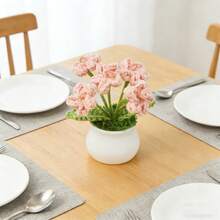 1pc Handmade Knitted Forget-Me-Not Flower Potted Plant, Beautiful Handcrafted Floral Decor, Home Decoration, Creative Gift, Suitable For Mother, Girlfriend - Multicolor - View 7