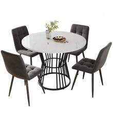 White Kitchen Table With Metal Legs (1 Piece), Sturdy Metal Frame, Modern Marble Look - Also Suitable As A Dining Table, Breakfast Table, Or Restaurant Table, Black - White - View 3