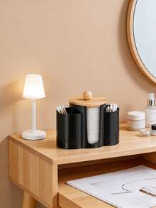 3-In-1 Q-Tip Holder For Bathroom – Premium Vanity Organizer Canister With Dustproof Lid For Swabs, Balls And Pads, Countertop Storage Container - Multicolor - View 5