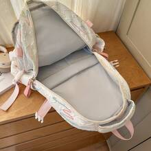 Mochila bordada de alta calidad y moda, bolsa escolar casual de gran capacidad para estudiantes con colgante - Blanco - Ver 7