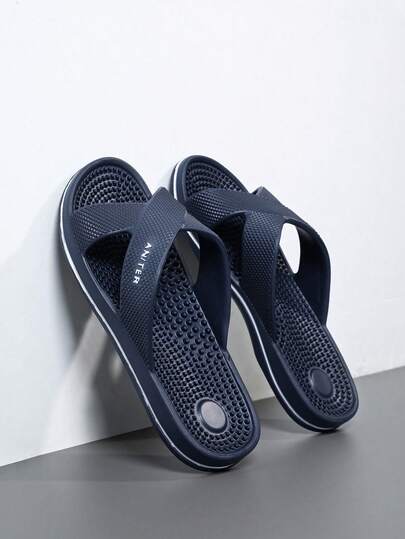 Men's Massage Slippers, Minimalist Solid Color Slip-On Sandals, Comfortable House Slippers, Outdoor Beach Shoes, Plus Size