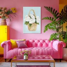 1 pza Cuadro decorativo de verano, estilo playa y océano, póster en lienzo enmarcado con madera, canasta con flores blancas - Estilo botánico y realista, regalo perfecto, para sala, recámara u oficina, incluye herrajes. - Lienzo enmarcado - Ver 8