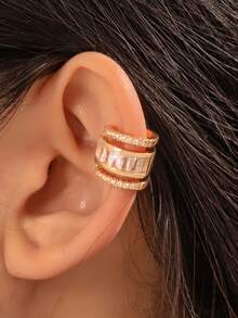 1pc Minimalist Geometric Zirconia Ear Cuff, Fashionable Earring For Non-Pierced Ears, Elegant Vibe Suitable For Dates, Parties, Gifts,Summer,Earrings,Jewellery - Multicolor - View 4