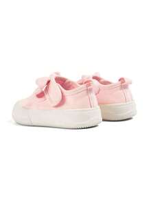 1 Pair Toddler Girls Solid Pink Canvas Shoes Sweet Bowknot Round Toe Hook & Loop Closure Flat Mary Jane Sneakers For Birthday Party Daily Wear - Pink - View 8