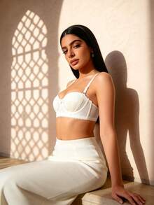 Temptuelle 女士薄款AB罩杯推墊內衣，防下垂和提升，光滑平面帶性感蕾絲邊，適用於小胸部 - 白色 - 查看 4