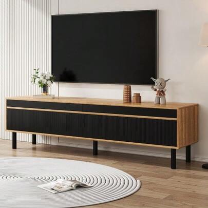 TV-Schrank, TV-Ständer, TV-Panel And 4 Türen. Feine Textur. Erhältlich In Schwarz Oder Naturholz. Height 47 Cm / Length 170 Cm / Breite 38 Cm