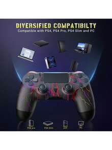 2ps Juego Retro- blanco y negro, controlador inalámbrico para Pro/Slim y PC, portátil y fácil de usar, viene con 2 cables USB-C. Es adecuado como regalo para novios y novias, así como regalo de cumpleaños, regalo del Día del Niño, regalo de Navidad y regalo para amigos.(Características potentes: Motores de vibración dual, sensor de movimiento de 6 ejes, trackpad multitáctil, botón para compartir, barra de luz, altavoz, conector de audio de 0.138 in, un reemplazo perfecto para el controlador PlayStation 4.) - Ver 4